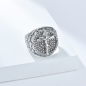 Retro Hip Hop Cross Full Diamond <b>Ring</b> Band <b>Titanium</b> Steel Plated 18K Gold Men's Jewelry - Product Image 4