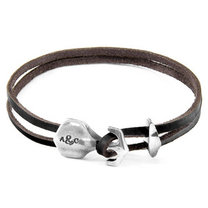 Dark Brown Delta Anchor Silver and Flat <b>Leather</b> <b>Bracelet</b> - Product Image 1