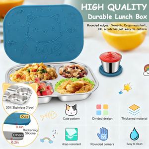 New design stainless steel children's leak-proof <b>lunch</b> box with silicone lid food container silicone <b>lunch</b> box luxury bento box - Product Image 4