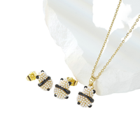 Ensemble collier et boucles d'oreilles panda en cuivre plaqué or 18 carats de style vintage de luxe pour femmes perle bijoux de mode en gros