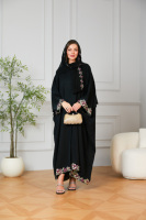 Ensemble Abaya noir avec hijab assorti, broderie florale de Dubaï, robe de soirée pour femmes musulmanes, kaftan islamique élégant