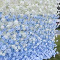 Mur de fleurs artificielles en soie, toile de fond bleue et blanche 8ft x 8ft, panneau en tissu pour décoration de baby shower et de Saint-Valentin