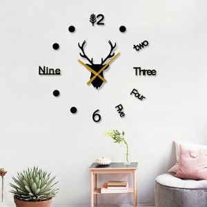 3D Acrylic Wall <b>Clock</b> Mirror Wall Sticker Deer Head DIY <b>Large</b> Size Wall <b>Clock</b> Watch for Living Room Home Decor - Product Image 6