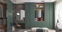 Système de placards sur mesure, design moderne, armoires de chambre à coucher, meubles en mélamine, placard gain de place avec porte à charnière et porte vitrée