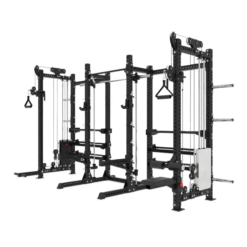 Thiết bị tập thể dục Squat Rack điện Rack huấn luyện viên 3D gấp đa chức năng Smith máy với trọng lượng Stack