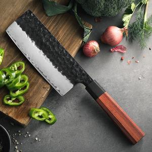 Couteau <span class=keywords><strong>de</strong></span> cuisine japonais Nakiri, acier inoxydable à haute teneur en carbone, manche en bois rouge et corne <span class=keywords><strong>de</strong></span> buffle - Product Image 3