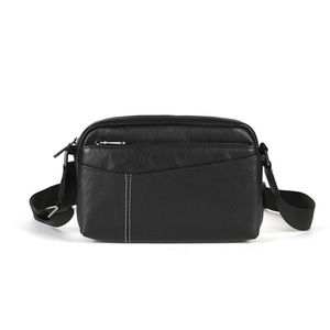 Men's Genuine Leather Crossbody <b>Bag</b> Black Horizontal Casual Travel Shoulder <b>Bag</b> Fashionable Wear Resistant Solid Color - Product Image 4
