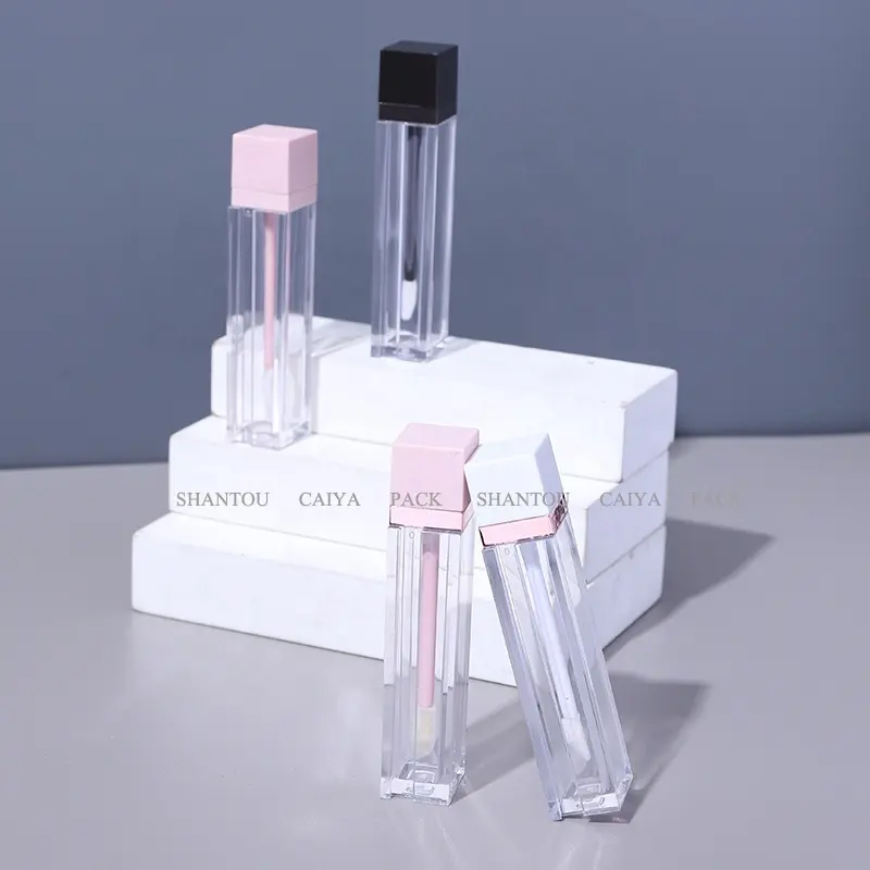 CAIYA wholesale 6ml plastic New matte pink black rose gold clear square lip gloss containers tubes liquid lipstick tubes