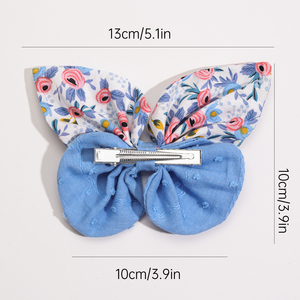 CN 2 uds 5 pulgadas tela grande azul moda lazo para el pelo estampado hecho a mano flor niña mariposa pinza de pelo para niños niñas - Product Image 4