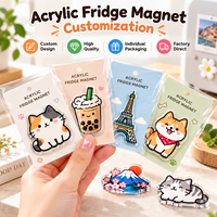 Aimants de réfrigérateur personnalisés en acrylique, motifs chat, chien, Paris, Japon, vente en gros, fabricant OEM, fournisseur d'usine, emballage de détail, cadeaux B2B