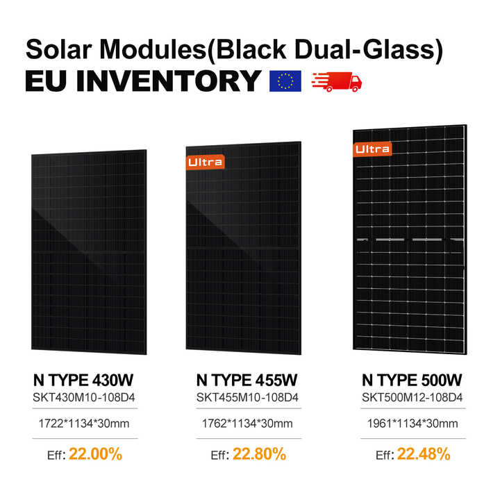 SUNKET Bifacial Mono Topcon Half Cut Solar PV Panels 455W 500W 430 Watt ...