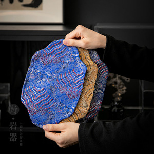 Tapis isolant pour cérémonie du thé, forme irrégulière, tissu à motifs bleus, pour la décoration de table à thé - Product Image 1