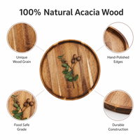 Plateau de service rond en bois d'acacia de 12 pouces - Planche à charcuterie décorative pour table basse, plateau de service alimentaire