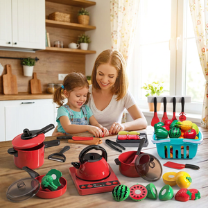 Juego de Juguetes de Cocina para Niños de 2 a 4 Años, Juego de Vajilla y Cubiertos para Niños, Juego de Cocina Feliz para Niños, Juguetes de Chef para Casa de Juegos - Product Image 1