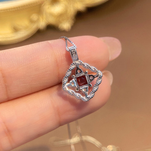 Natuurlijke granaat rhodium vergulde 925 <span class=keywords><strong>sterling</strong></span> zilveren dames luxe klauwzetting solitaire hanger ketting - Product Image 4