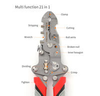 Pince à sertir multifonctionnelle 21 en 1 compacte en métal pliable, coupe-fil miniature de poche de 8 pouces, dénudeur de fils manuel pour électriciens