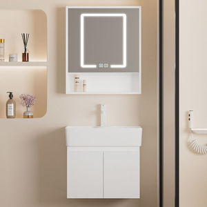 White bathroom cabinet <b>small</b>-sized smart storage <b>mirror</b> cabinet white countertop sink hanging cabinet body - Product Image 3