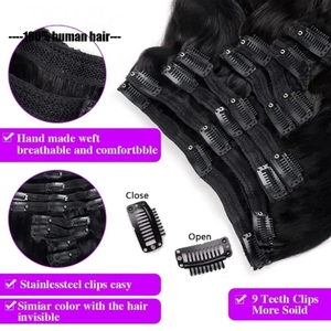Clip-ins bruts non transformés <span class=keywords><strong>Extensions</strong></span> de cheveux humains naturels 120g Pu trame Clip droit sans couture invisible dans la vague de corps de cheveux - Product Image 5