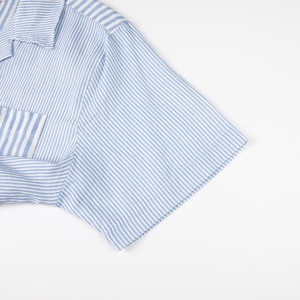 Camicie da uomo personalizzate casual in cotone seersucker a righe patchwork con bottoni, maniche corte, <span class=keywords><strong>colletto</strong></span> cubano, orlo <span class=keywords><strong>dritto</strong></span>, per il tempo libero - Product Image 4
