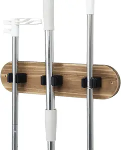 Support mural en bois brûlé rustique et en métal pour outils de jardin, <span class=keywords><strong>balai</strong></span>, serpillière, <span class=keywords><strong>porte</strong></span>-<span class=keywords><strong>balai</strong></span>, rangement pour garage, placard - Product Image 1