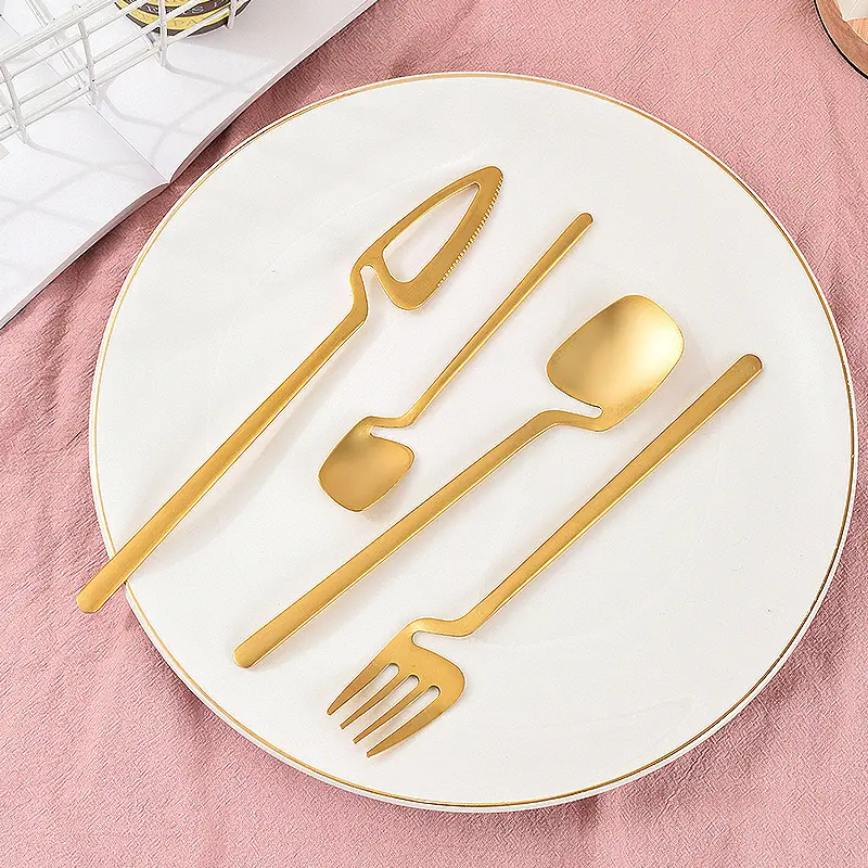Set di posate nere Juego De Cubiertos caffè coppping forchetta cucchiaio Set di utensili in oro