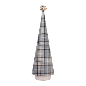Décoration de Noël en flanelle à carreaux gris, motif cône, pour table, avec flocon de neige en bois, style cabane, pour les fêtes - Product Image 3