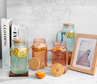 Bocaux en verre avec poignée et couvercles en bambou – Contenants de cuisine multifonctionnels, durables et empilables pour smoothies et préparations de nuit