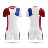 Ensemble de maillots de football personnalisés par sublimation, uniforme de football à séchage rapide, ensemble complet, OEM ODM, kit d'équipe bicolore rouge et bleu, MOQ 1 pièce