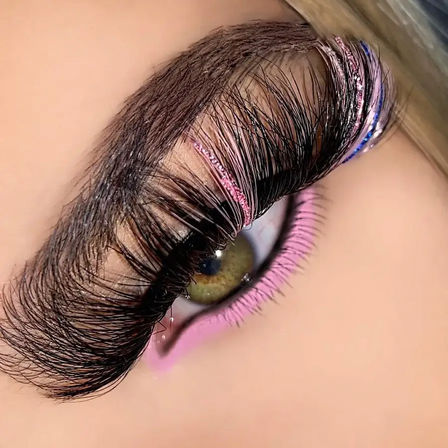 Wholesale Custom Own Brand Thick Dramatic Eyelashes 25mm Pink Glitter Fluffy Mink Eyelashes With Diamond Eyelashes Set