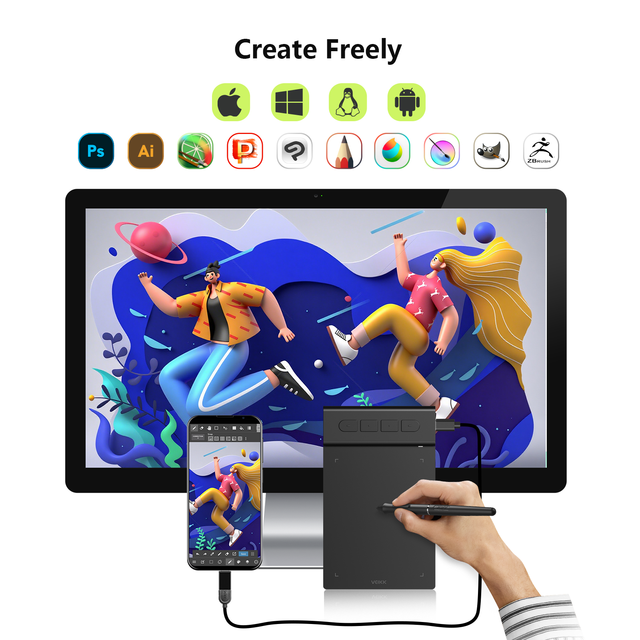 Big Sale VEIKK VK430 Smart Art Creating Signature Pad Graphic Pen Tablet