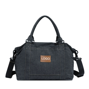 Wholesale Women Nave Blue Denim Crossbody Shoulder <strong>Bag</strong> Travel Sports Beach Denim Jean Duffle <strong>Bag</strong> with Custom <strong>Designer</strong> Pattern - Product Image 2