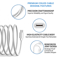 Kabel USB C Coiled Pengisian Cepat 5A Custom, Kabel USB-A ke Tipe C Pengisian Cepat, Kabel Data Kecepatan Tinggi Pabrik