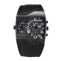 Özel Logo Çok Satan Trend Erkek Saatleri Deri Kayış kare 42mm Büyük Kadran Çift Mekanizmalı Quartz Saatler