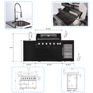 Cocina Exterior Personalizada de Acero Inoxidable Negro con Parrilla de 6 Quemadores y Refrigerador para Patio - Product Image 2
