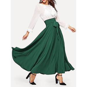 Phụ Nữ Thanh Lịch Bowknot Tie Cao Eo Váy Tie Phía Trước Dài Maxi Váy Văn Phòng Phụ Nữ A-Line Váy - Product Image 2