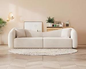 Sofá de Dos Plazas de Tela Minimalista Moderno, Brazos Curvos, Respaldo Acolchado, Patas de Madera, Muebles Tapizados para Sala de Estar - Product Image 3