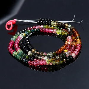 Perles de pierres précieuses multi-tourmalines 100% naturelles, forme ronde, 5,5-6,5 mm, lisses, pour la fabrication de bijoux, collier multicolore, 14 pouces - Product Image 1