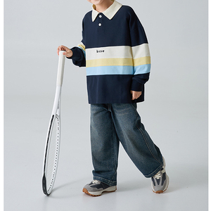 Nouvelle Collection Printemps-Automne 2026 : Polo à Manches Longues pour Garçons, Style Coréen, avec Blocs de Couleurs et Col Revers - Product Image 2