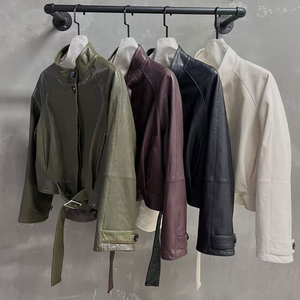 Jxwatcher Outdoor Stylish New Fashion Motorcycles Real Sheepskin Coat Zip up Autumn Custom Biker <strong>Burgundy</strong> <strong>Leather</strong> <strong>Jacket</strong> Woman - Product Image 1