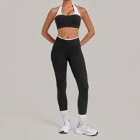 Nouvel ensemble de yoga style halterneck color-block en Spandex/Nylon transparent avec poches intégrées, résistant aux plis, pour activités de fitness en extérieur