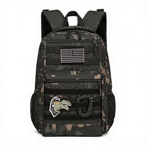 กระเป๋าเป้สะพายหลังกันน้ำลายทหารแบบมีซิป Molle ลายพรางสำหรับเด็กผู้ชาย ยี่ห้อ Factory Kids Oxford เหมาะสำหรับไปโรงเรียน กิจกรรมกลางแจ้ง กีฬา ตั้งแคมป์ สีดำ - Product Image 1