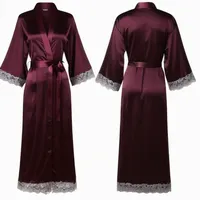 Robe de mariée kimono longue en satin et dentelle, élégante et luxueuse, de haute qualité, personnalisée, pour femme, vêtement de nuit, tenue de demoiselle d'honneur