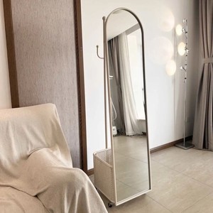 Full Length <b>Mirror</b> Plastic Framed Rotating <b>Floor</b> <b>Standing</b> With Storage Basket For Dressing Room And Home Use - Product Image 2