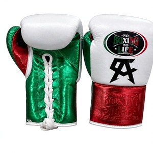 No Boxing No Life Boxing Gloves White Green Red cow hide Leather <b>Lace</b>-Up Full Finger Adult Training Gear best for gyms - Product Image 2