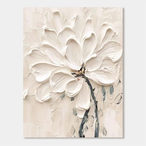 Peinture à l'huile sur toile florale blanche texturée 3D, minimaliste, peinte à la main, encadrée, art mural vertical, décoration murale pour la maison, galerie d'art - Product Image 6