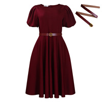 Robe de Bureau Élégante Style Européen-Américain pour Femme, Jupe Trapèze Décontractée, Col Rond, Taille Ajustée, Ample Bas Évasé, Manches Bouffantes