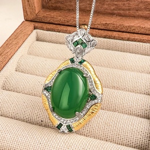 Trendy Eco-friendly Copper 15*20mm Oval Cut Ice Fluorescent Cubic Zirconia Pendant Jewelry Unique <b>Statement</b> <b>Necklace</b> Gold Plated - Product Image 4