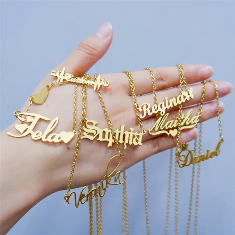 Customize Trendy Personalized 18K Gold Plated Stainless Steel Jewelry Name Necklaces