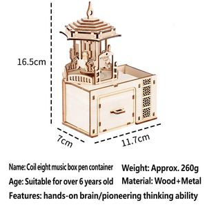 Puzzle 3D en bois pour enfants, carrousel rotatif, mécanisme à ressort, boîte à musique, porte-stylo, modèle 51-100 <span class=keywords><strong>pièces</strong></span>, <span class=keywords><strong>maison</strong></span> à anneaux magiques - Product Image 2