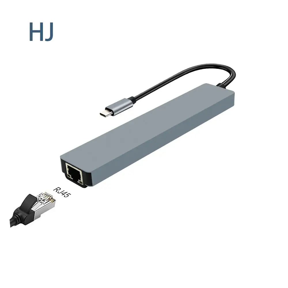 8IN1 USB C Hub with HD MI RJ45 Network Port 100M USB A 3.0 USBA 2.0 USB C SD TF Card Reader PD Charging Type C Docking Station